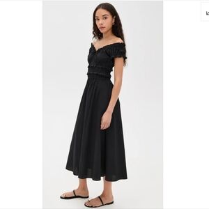 Le Bop Stella Midi Black Ruffled Ruched Women's Off Shoulder Dress S Small